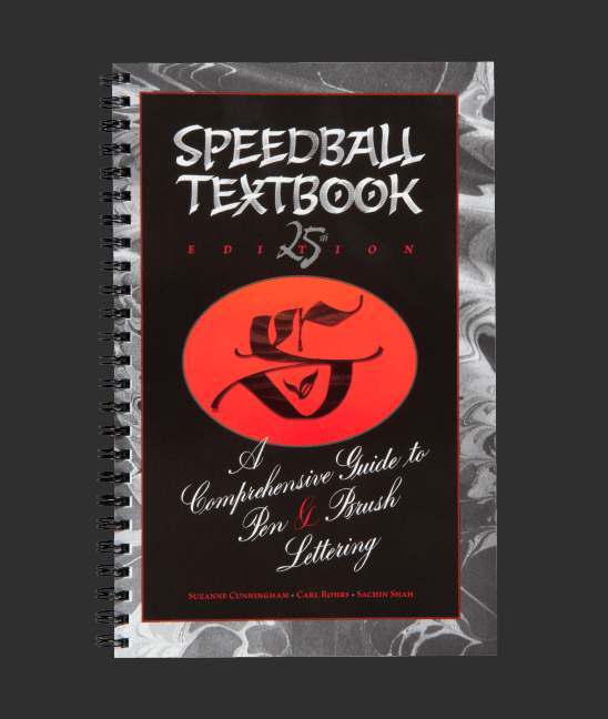 A spiral bound book with calligraphy elements and a gray, black and red design.