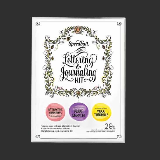 White kit box with decorative lettering and illustrations of flowers that reads.
