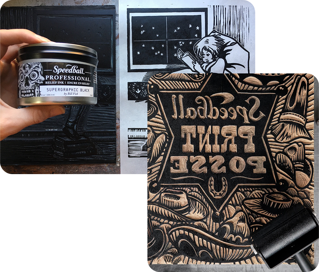 About block printing collage image