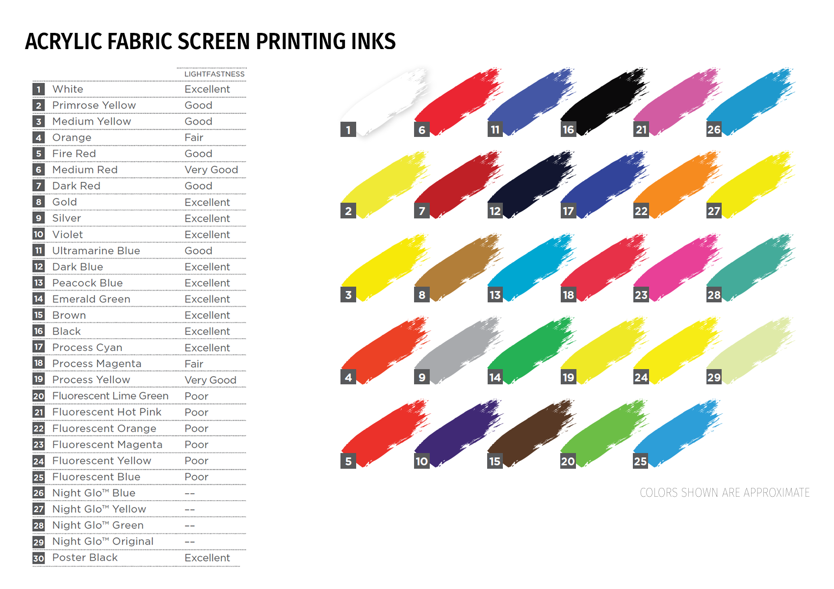 Screen Printing Ink Color Chart