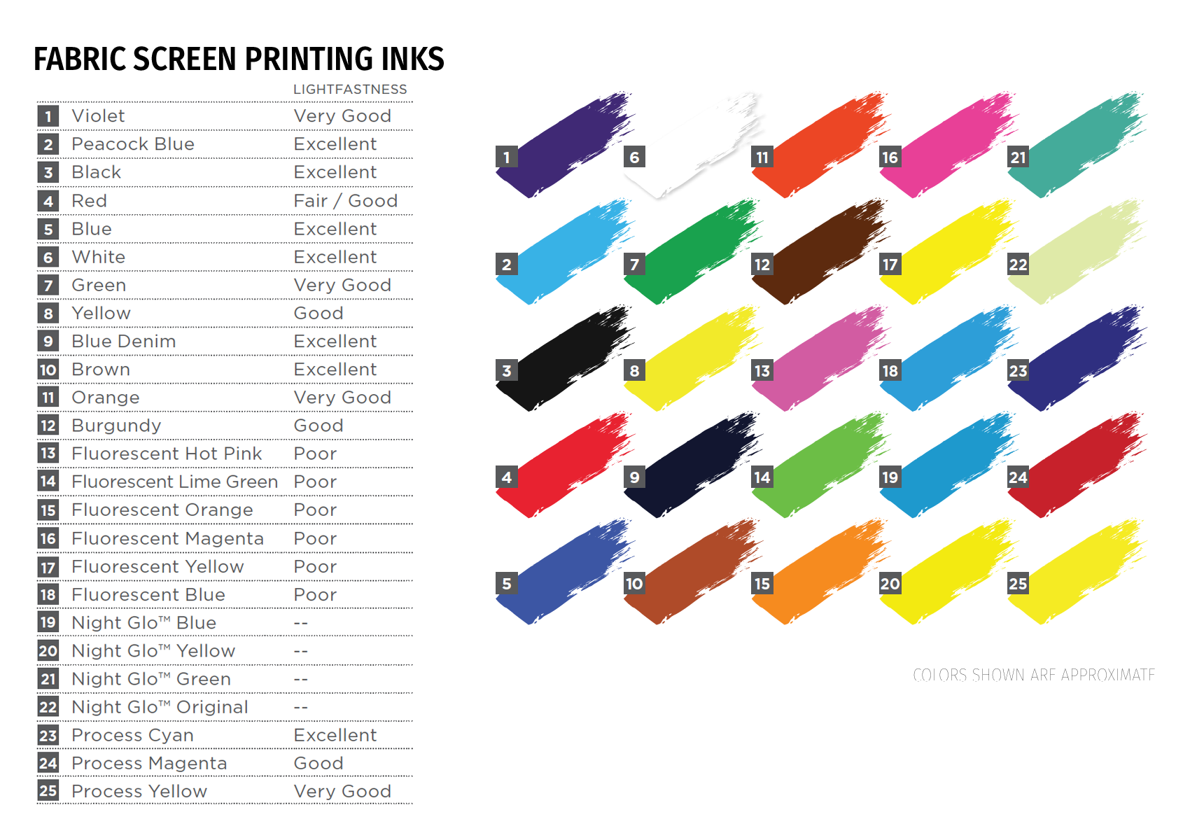 Screen Printing Ink Color Chart