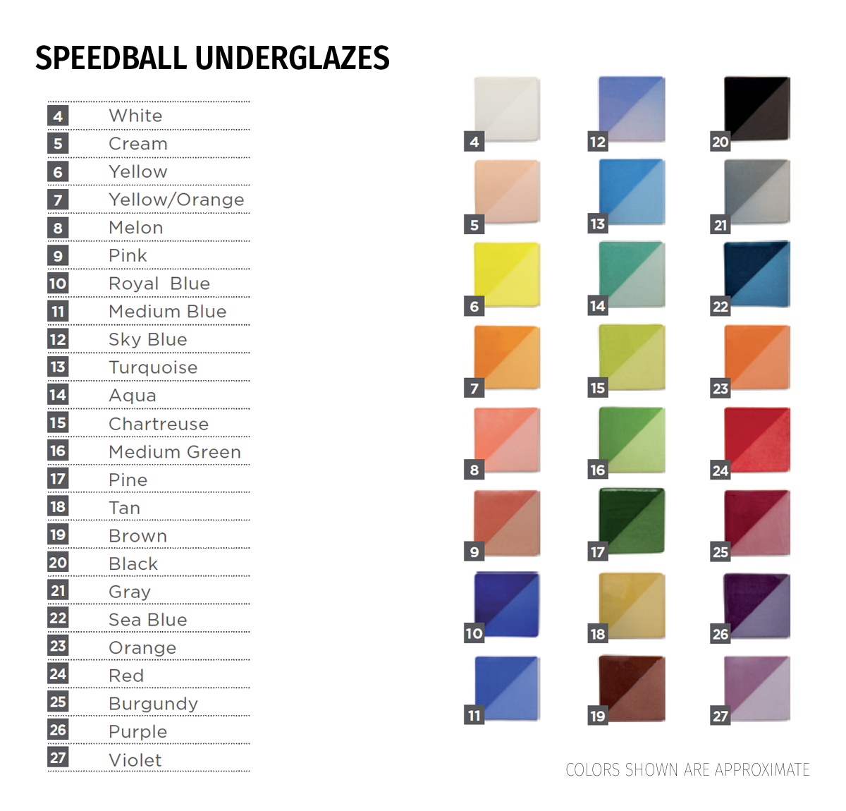 Speedball Underglaze Chart