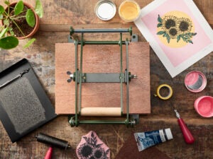 Olive Woodzilla Press with Sunflower Print