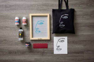 Screen Printing frame with Paper and Tote finished projects