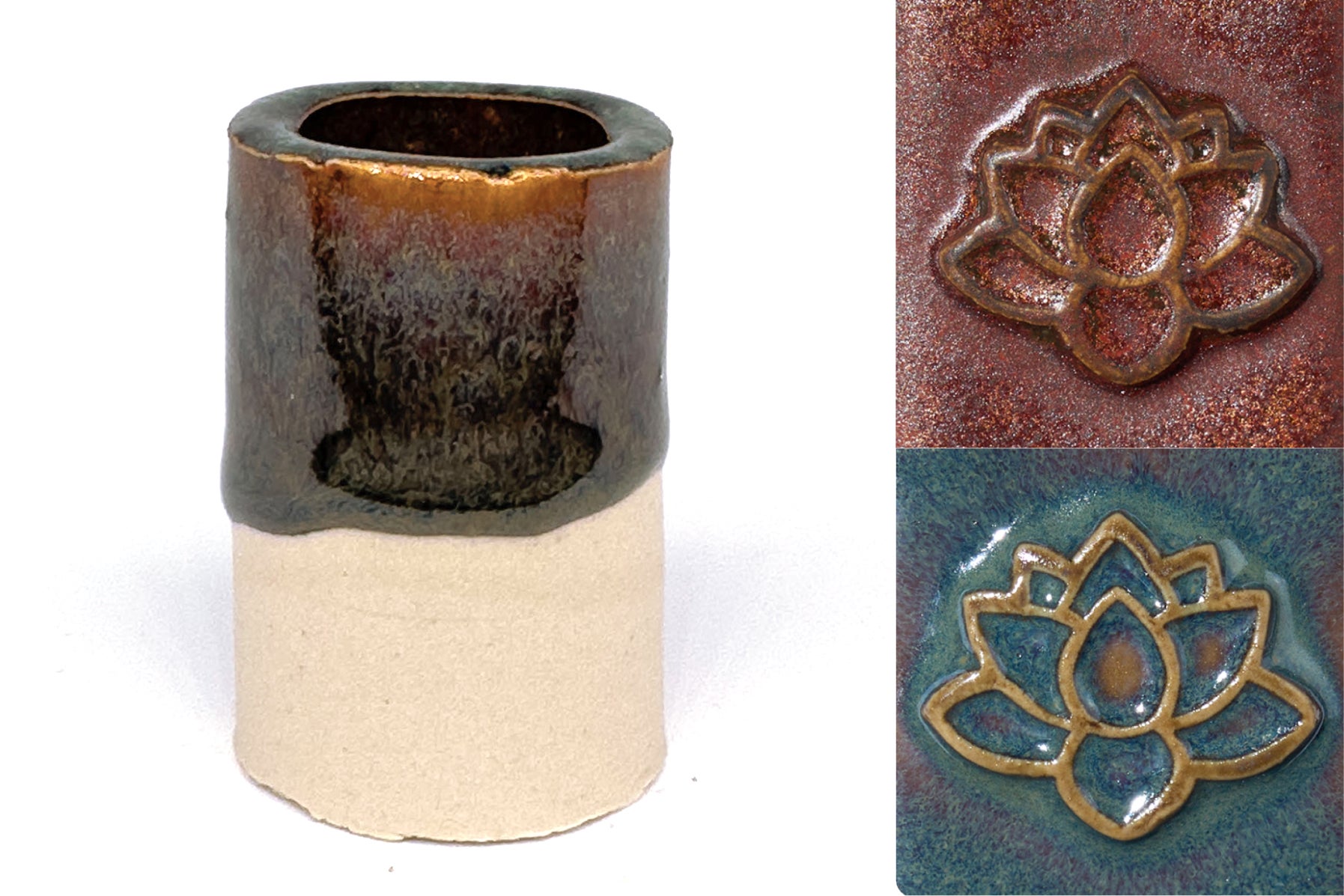 Close-up image of the layering effect of Blackened Copper over Blue Tiger’s Eye